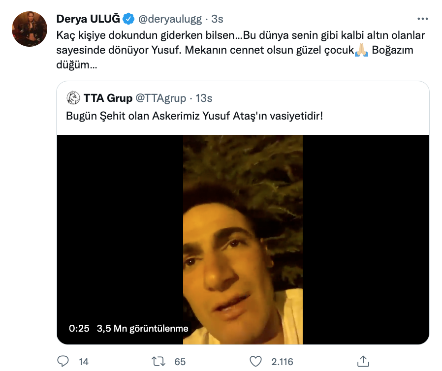 derya ulug dan sehit yusuf atas ile ilgili dikkat ceken aciklama